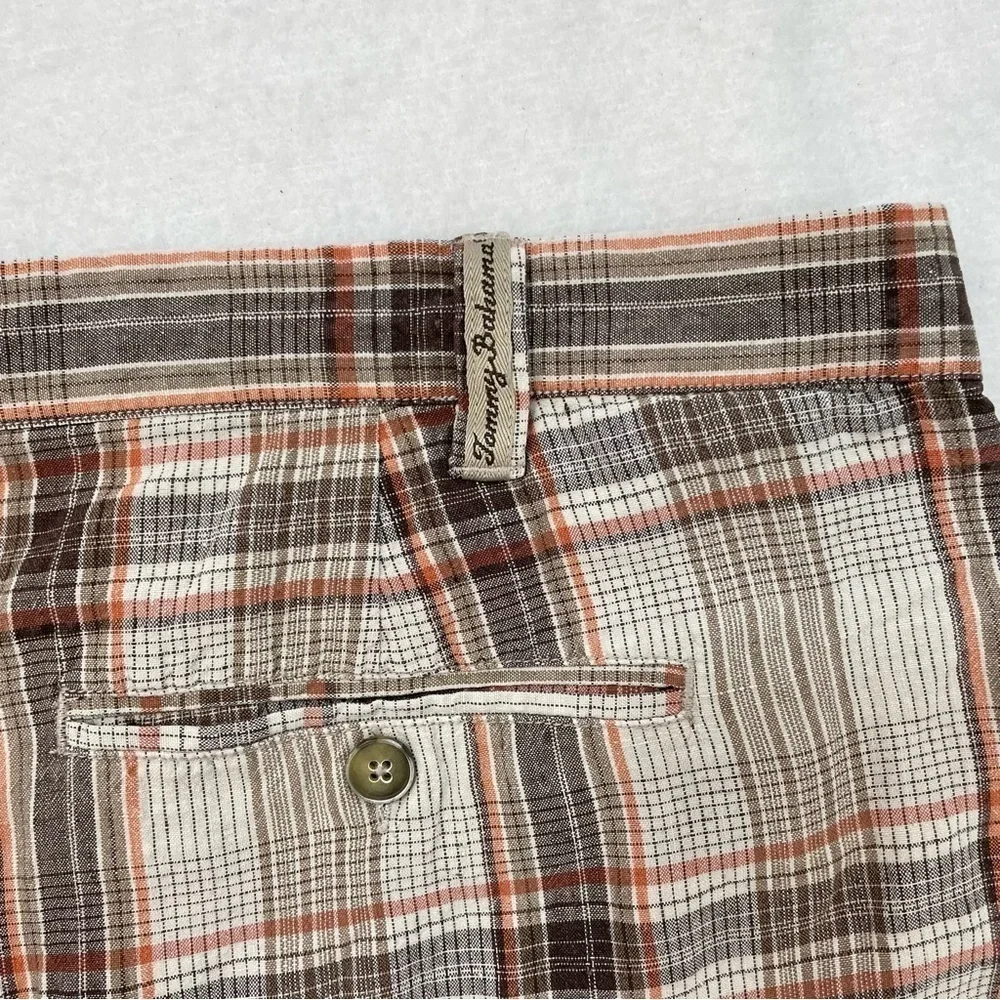 Tommy Bahama plaid linen and silk men’s flat front shorts, pockets size 42 waist